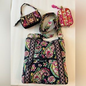 1 bag & 2 Wallets Vera Bradley Flowers Crossbody Bag Purse Shoulder Bag